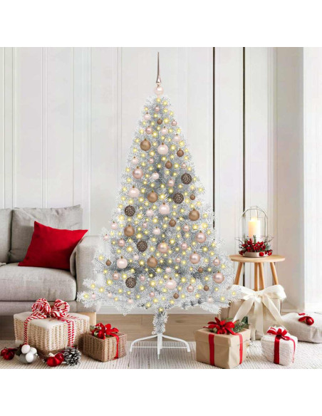 Albero di Natale artificiale con luci integrate Argento 180 cm Albero di Natale artificiale con luci integrate Argento 180 cm