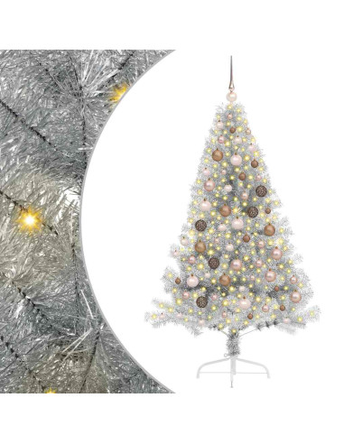 Albero di Natale artificiale con luci integrate Argento 180 cm