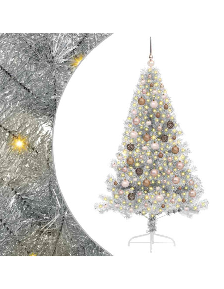 Albero di Natale artificiale con luci integrate Argento 180 cm Albero di Natale artificiale con luci integrate Argento 180 cm