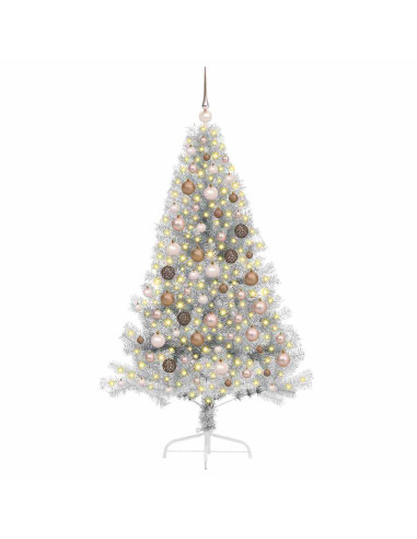 Albero di Natale artificiale con luci integrate Argento 180 cm