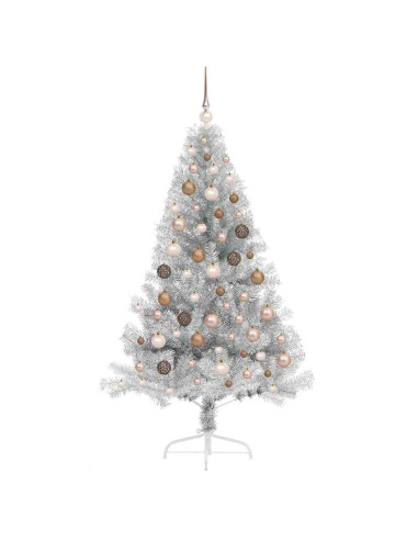 Albero di Natale artificiale con luci integrate Argento 180 cm