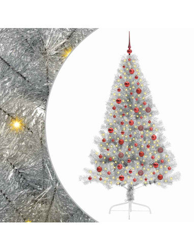 Albero di Natale artificiale con luci integrate Argento 180 cm