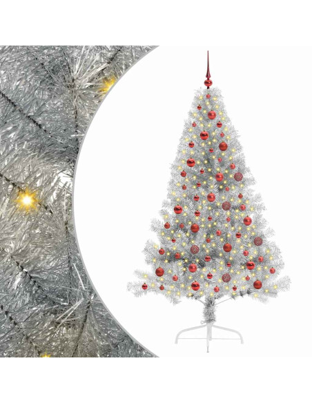 Albero di Natale artificiale con luci integrate Argento 180 cm Albero di Natale artificiale con luci integrate Argento 180 cm
