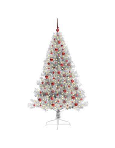 Albero di Natale artificiale con luci integrate Argento 180 cm