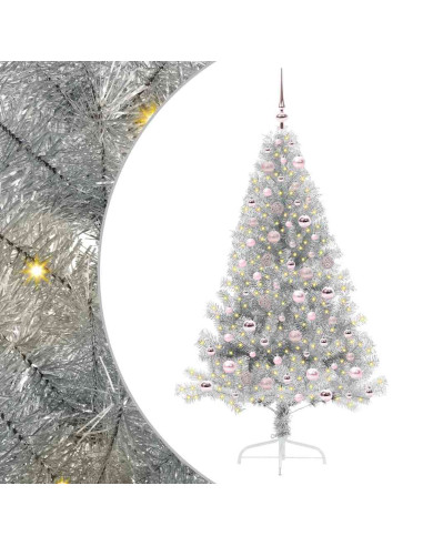 Albero di Natale artificiale con luci integrate Argento 180 cm