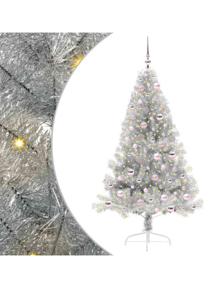 Albero di Natale artificiale con luci integrate Argento 180 cm Albero di Natale artificiale con luci integrate Argento 180 cm