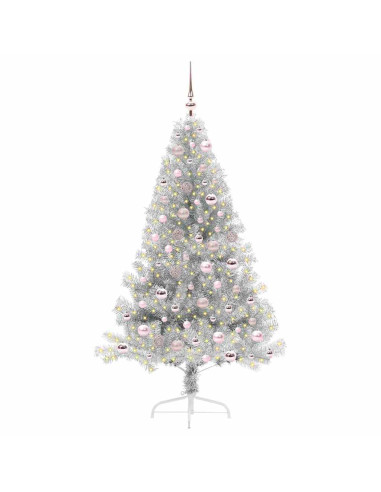 Albero di Natale artificiale con luci integrate Argento 180 cm