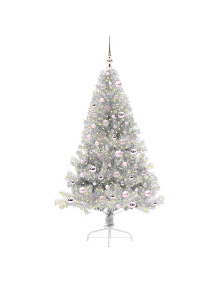 Albero di Natale artificiale con luci integrate Argento 180 cm Albero di Natale artificiale con luci integrate Argento 180 cm