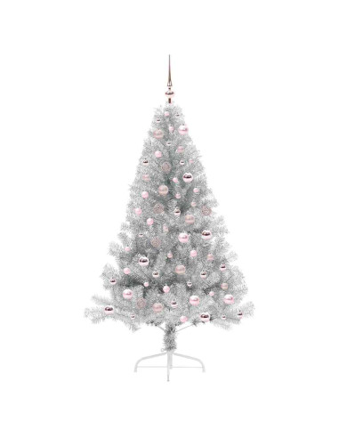 Albero di Natale artificiale con luci integrate Argento 180 cm