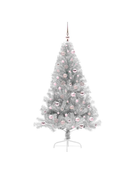 Albero di Natale artificiale con luci integrate Argento 180 cm Albero di Natale artificiale con luci integrate Argento 180 cm