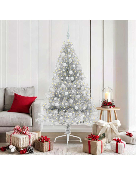 Albero di Natale artificiale con luci integrate Argento 180 cm Albero di Natale artificiale con luci integrate Argento 180 cm