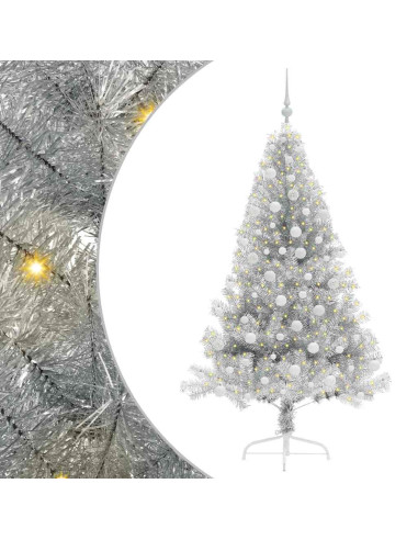 Albero di Natale artificiale con luci integrate Argento 180 cm