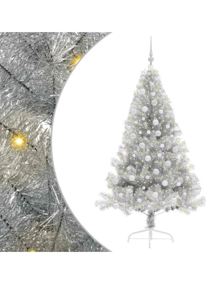 Albero di Natale artificiale con luci integrate Argento 180 cm Albero di Natale artificiale con luci integrate Argento 180 cm