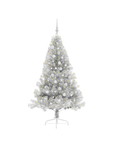 Albero di Natale artificiale con luci integrate Argento 180 cm