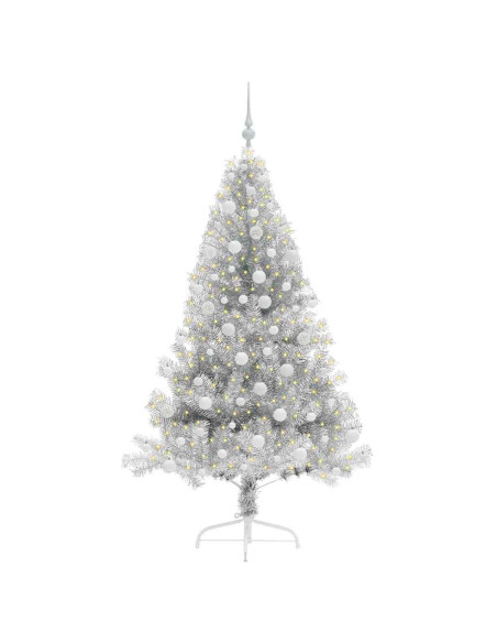 Albero di Natale artificiale con luci integrate Argento 180 cm Albero di Natale artificiale con luci integrate Argento 180 cm