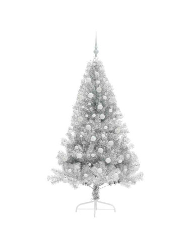 Albero di Natale artificiale con luci integrate Argento 180 cm
