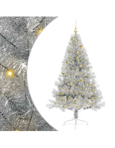 Albero di Natale artificiale con luci integrate Argento 180 cm 2
