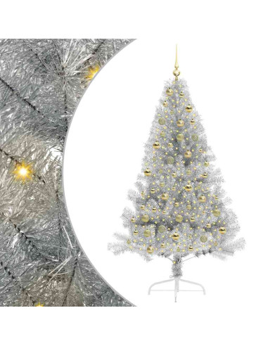 Albero di Natale artificiale con luci integrate Argento 180 cm