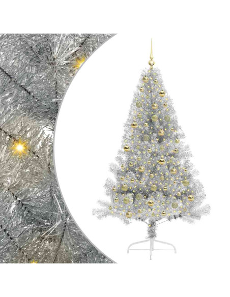 Albero di Natale artificiale con luci integrate Argento 180 cm Albero di Natale artificiale con luci integrate Argento 180 cm