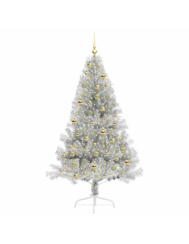 Albero di Natale artificiale con luci integrate Argento 180 cm