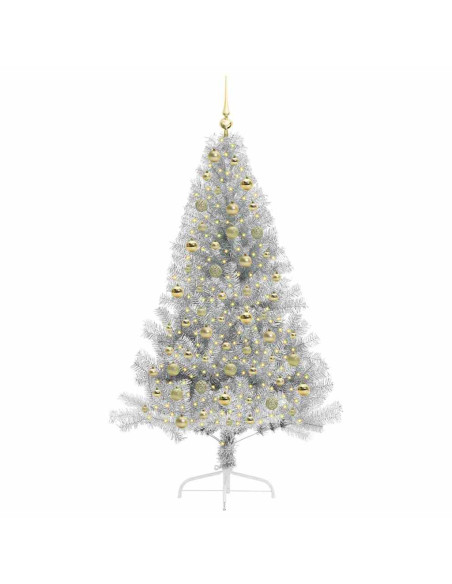 Albero di Natale artificiale con luci integrate Argento 180 cm Albero di Natale artificiale con luci integrate Argento 180 cm