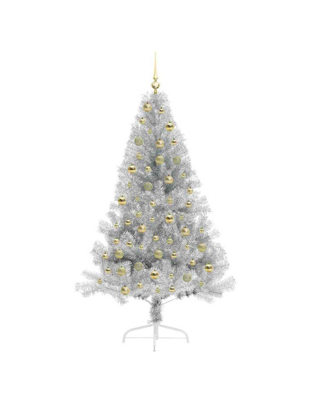 Albero di Natale artificiale con luci integrate Argento 180 cm Albero di Natale artificiale con luci integrate Argento 180 cm
