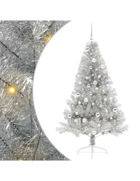 Albero di Natale artificiale con luci integrate Argento 180 cm Albero di Natale artificiale con luci integrate Argento 180 cm
