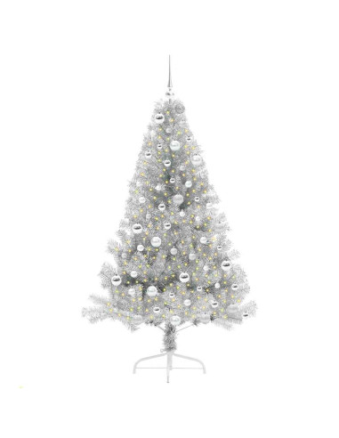 Albero di Natale artificiale con luci integrate Argento 180 cm