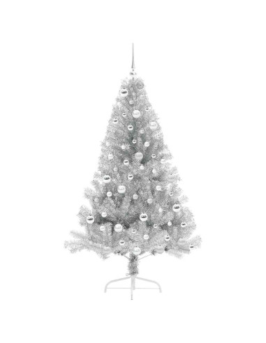 Albero di Natale artificiale con luci integrate Argento 180 cm