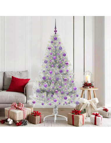 Albero di Natale artificiale con luci integrate Argento 180 cm