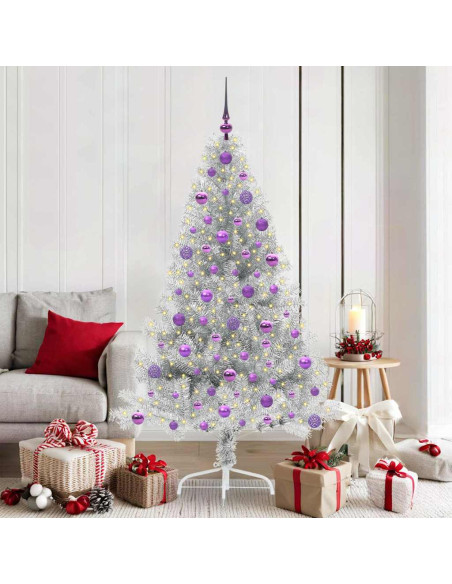 Albero di Natale artificiale con luci integrate Argento 180 cm Albero di Natale artificiale con luci integrate Argento 180 cm