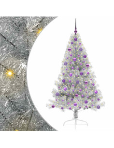 Albero di Natale artificiale con luci integrate Argento 180 cm 2