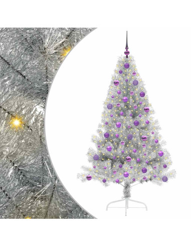 Albero di Natale artificiale con luci integrate Argento 180 cm