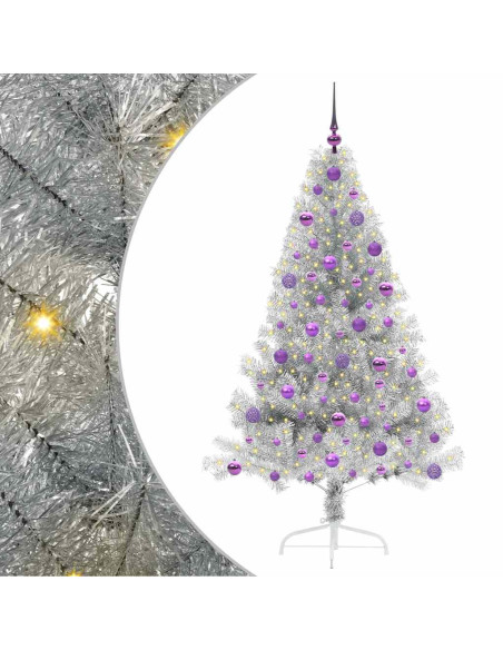 Albero di Natale artificiale con luci integrate Argento 180 cm Albero di Natale artificiale con luci integrate Argento 180 cm