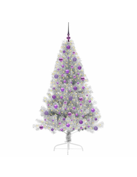 Albero di Natale artificiale con luci integrate Argento 180 cm Albero di Natale artificiale con luci integrate Argento 180 cm