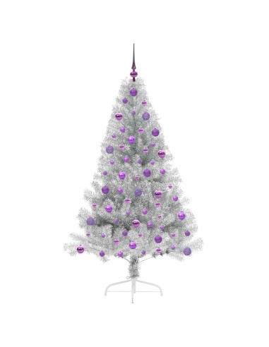 Albero di Natale artificiale con luci integrate Argento 180 cm