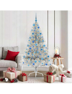 Albero di Natale artificiale con luci integrate Argento 180 cm