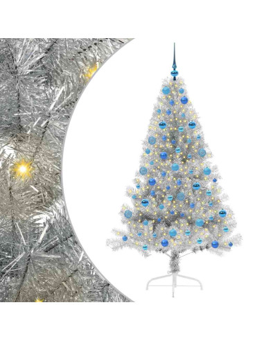 Albero di Natale artificiale con luci integrate Argento 180 cm