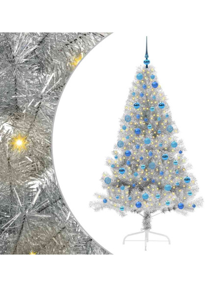 Albero di Natale artificiale con luci integrate Argento 180 cm Albero di Natale artificiale con luci integrate Argento 180 cm