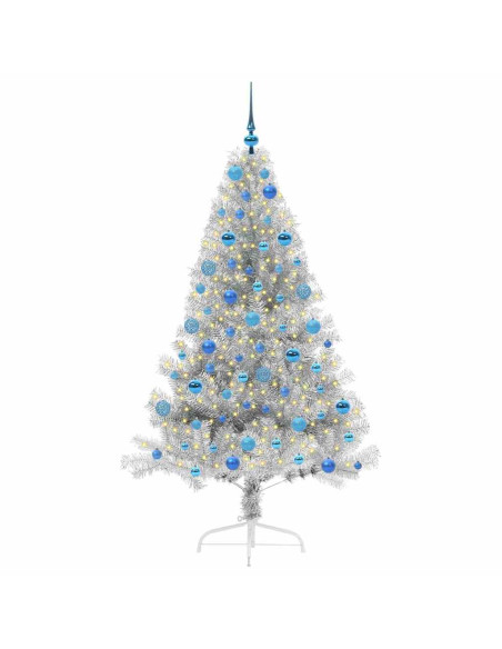 Albero di Natale artificiale con luci integrate Argento 180 cm Albero di Natale artificiale con luci integrate Argento 180 cm