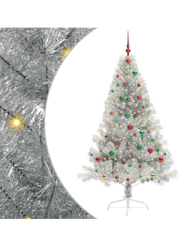 Albero di Natale artificiale con luci integrate Argento 180 cm