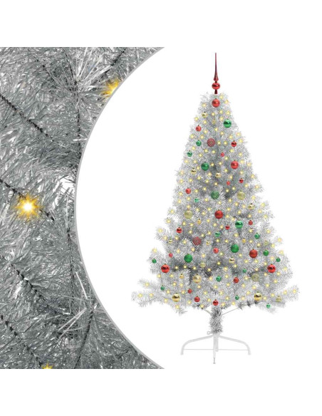 Albero di Natale artificiale con luci integrate Argento 180 cm Albero di Natale artificiale con luci integrate Argento 180 cm