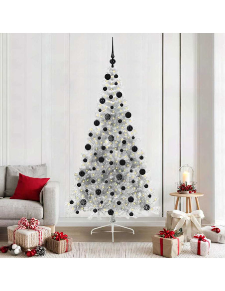 Albero di Natale artificiale con luci integrate Argento 210 cm Albero di Natale artificiale con luci integrate Argento 210 cm