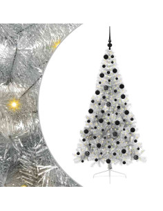 Albero di Natale artificiale con luci integrate Argento 210 cm 2