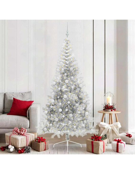 Albero di Natale artificiale con luci integrate Argento 210 cm Albero di Natale artificiale con luci integrate Argento 210 cm