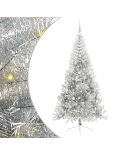 Albero di Natale artificiale con luci integrate Argento 210 cm 2
