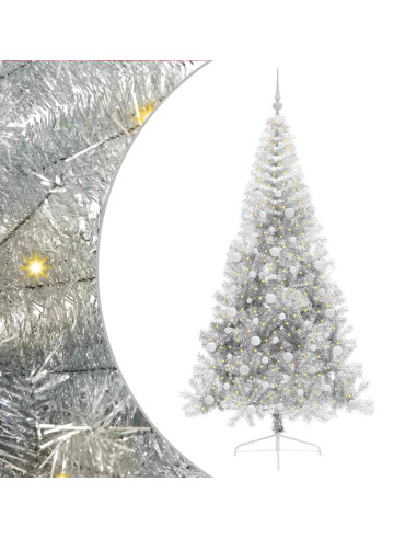 Albero di Natale artificiale con luci integrate Argento 210 cm