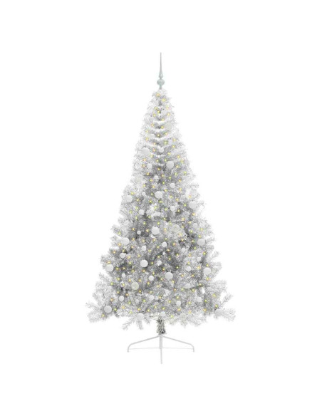 Albero di Natale artificiale con luci integrate Argento 210 cm Albero di Natale artificiale con luci integrate Argento 210 cm