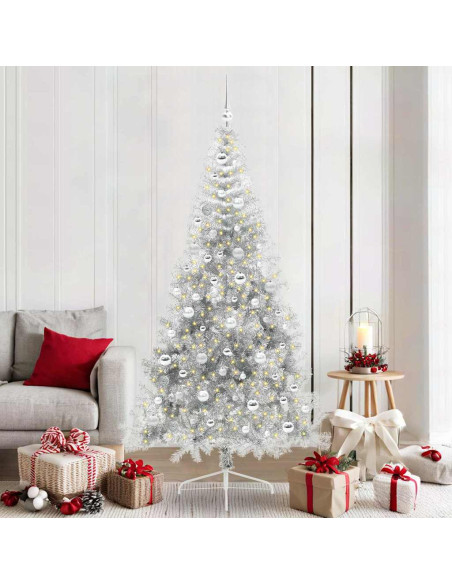 Albero di Natale artificiale preilluminato Argento 210 cm PET Albero di Natale artificiale preilluminato Argento 210 cm PET