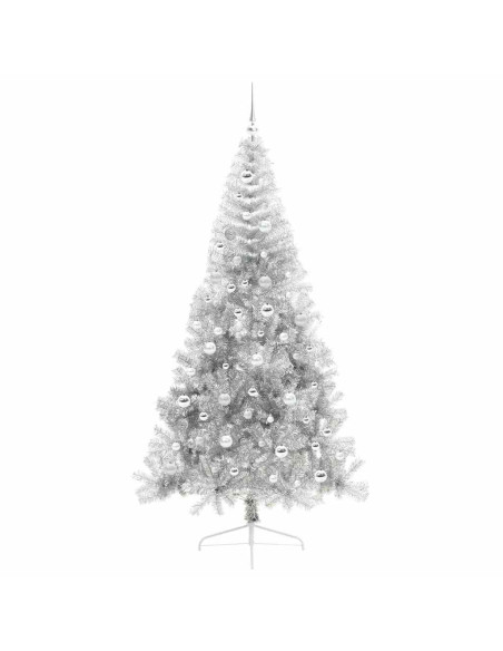 Albero di Natale artificiale preilluminato Argento 210 cm PET Albero di Natale artificiale preilluminato Argento 210 cm PET